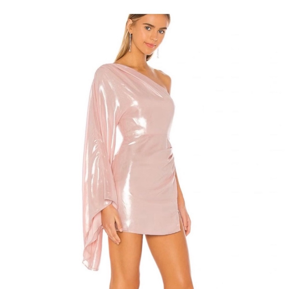 REVOLVE X Micheal Costello Shimmering Pink One-Shoulder Dress
